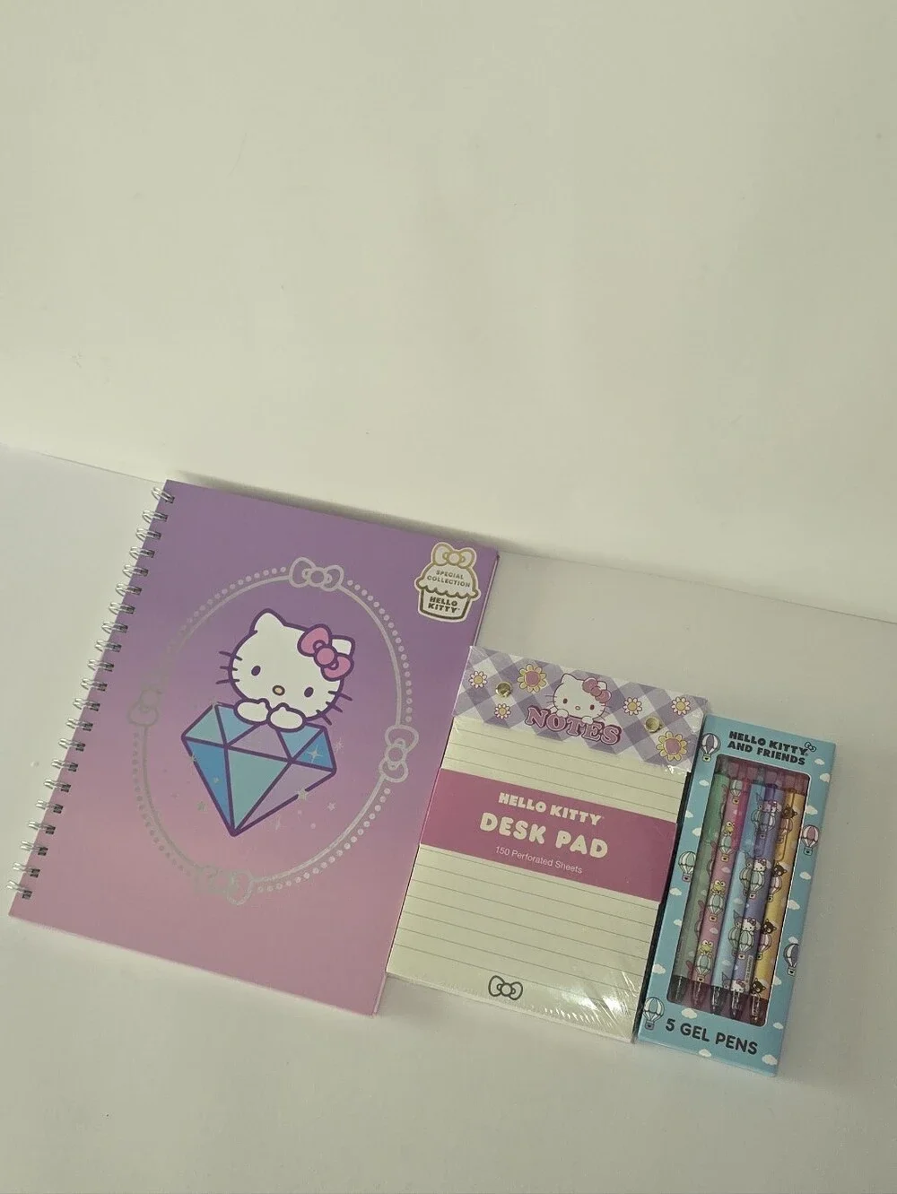 Hello Kitty Stationary  Set Purple Hardcover Notebook + Desk Pad + Gel Pen Set